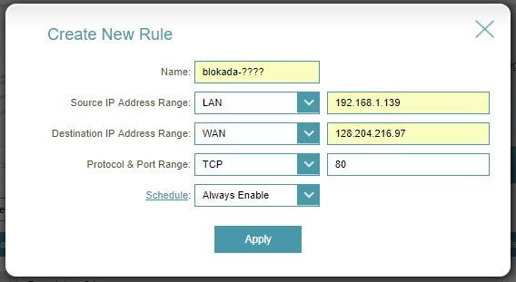 D-Link DIR-882 dodawanie reguły na firewallu