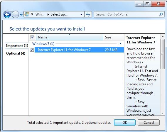 windows 7 aktualizacja internet explorer 11