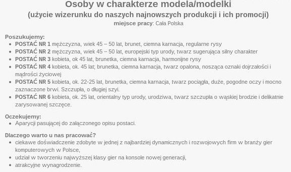 techland oferta pracy poszukiwany model modelka gra dying light