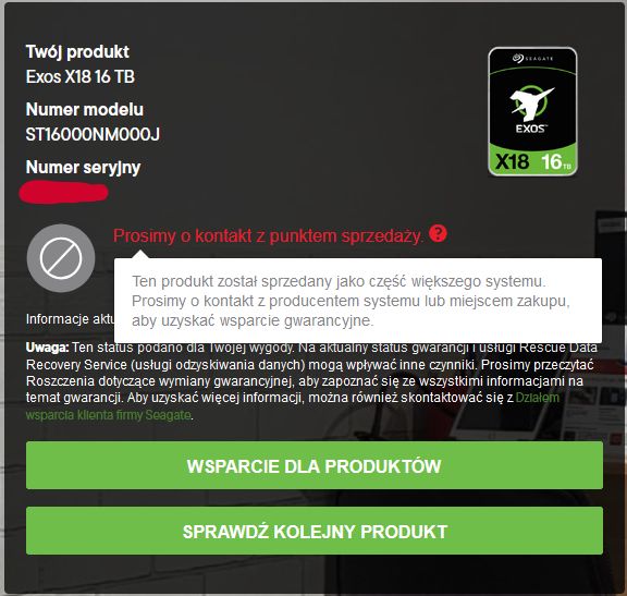 Seagate Exos X18 16 TB - gwarancja