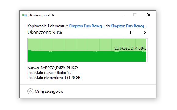 Kingston Fury Renegade 2 TB - kopiowanie danych