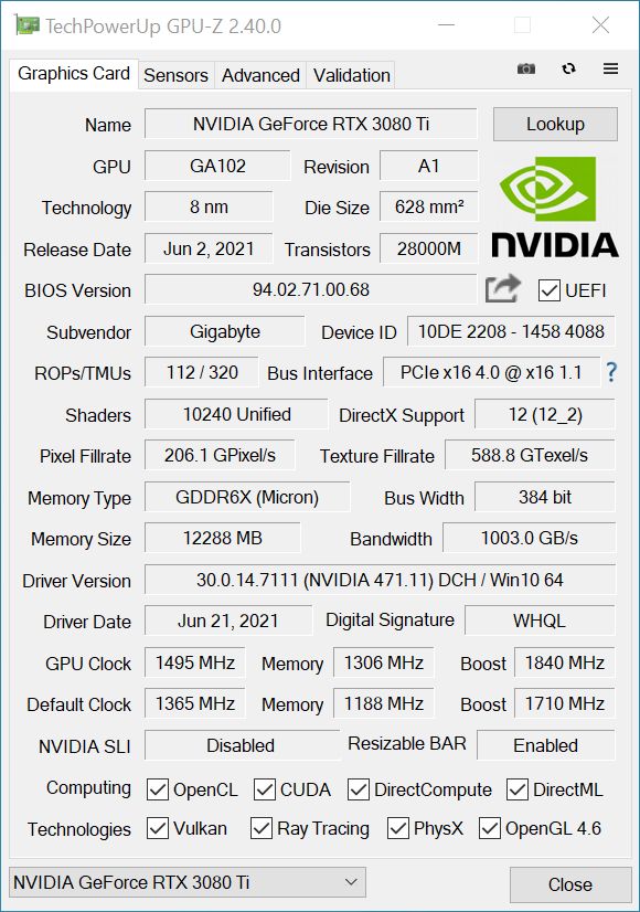 Gigabyte GeForce RTX 3080 Ti Gaming - podkręcanie