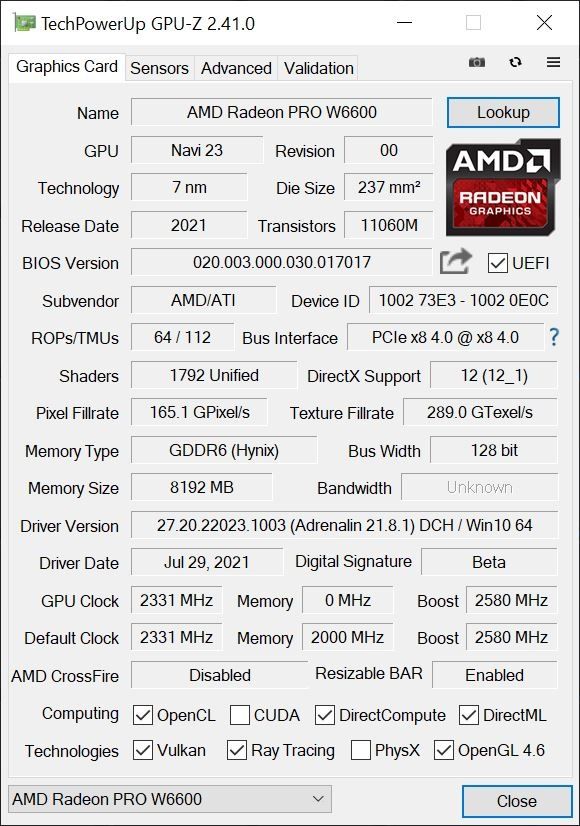 AMD Radeon PRO W6600