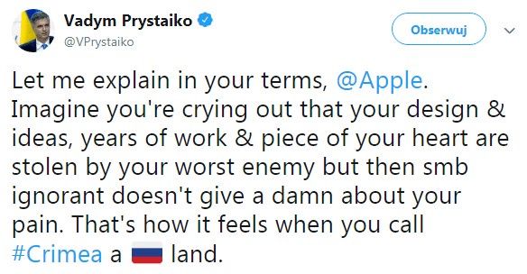 Tweet Vadym Prystaiko