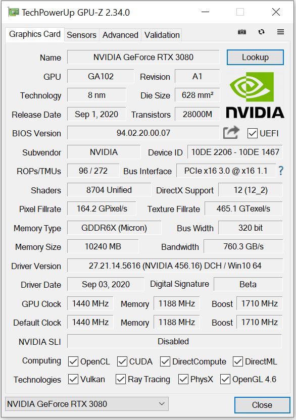 NVIDIA GeForce RTX 3080 - GPU-Z
