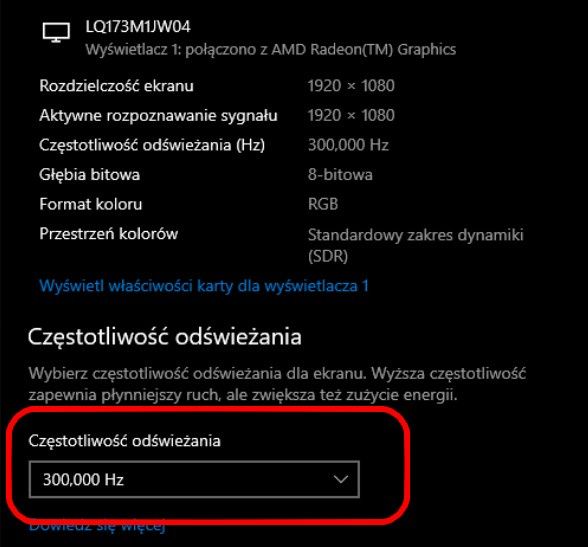 Odświeżanie ekranu 300 Hz