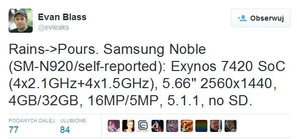 Galaxy Note 5 specyfikacja przeciek