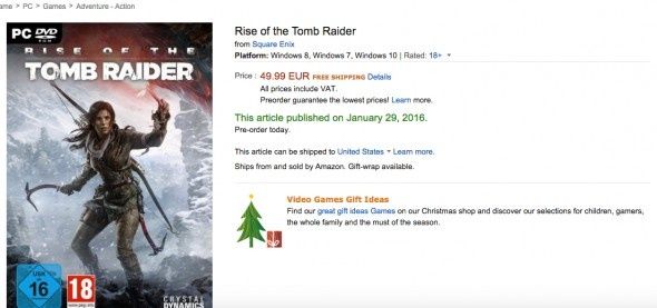 Rise of the Tomb Raider PC Amazon