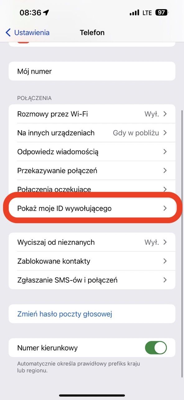 Pokaż moje ID wywołującego iphone