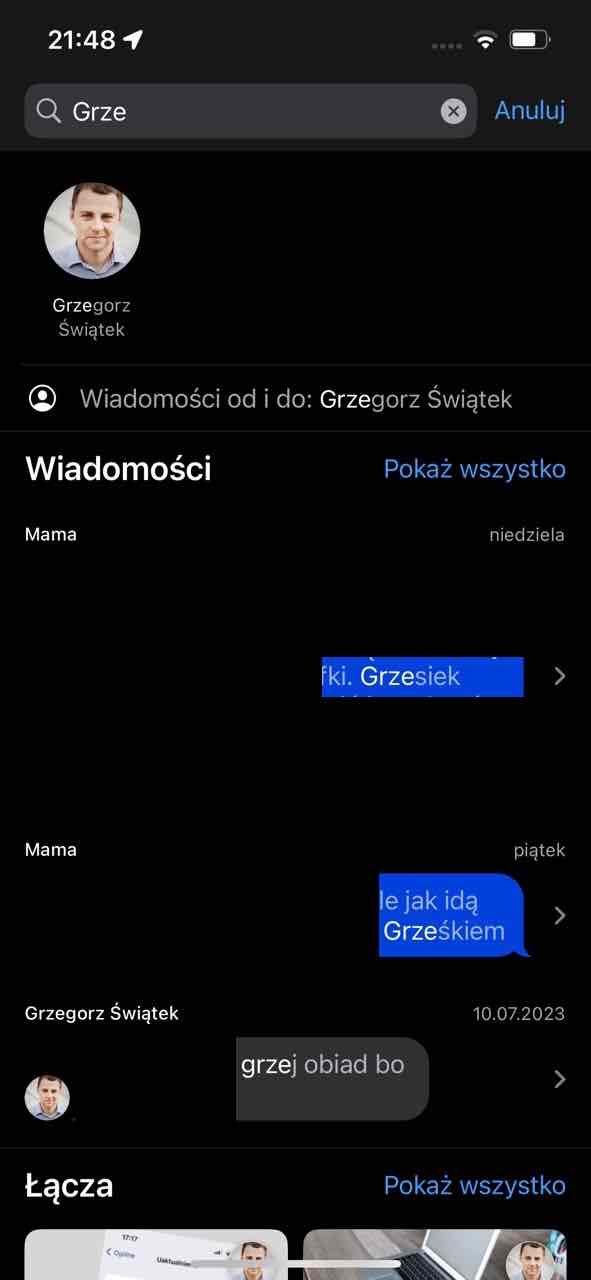 iOS 17 wyszukiwanie wiadomości