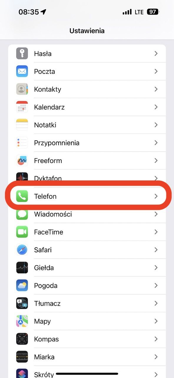 ustawienia telefonu iPhone