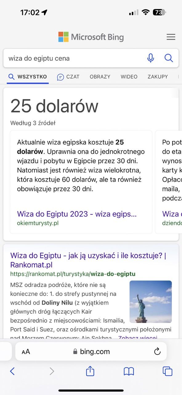 bing wyszukiwanie wiza