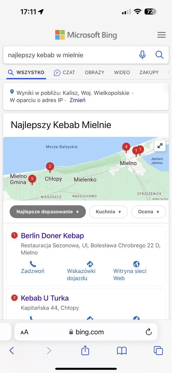 bing wyszukiwanie restauracji