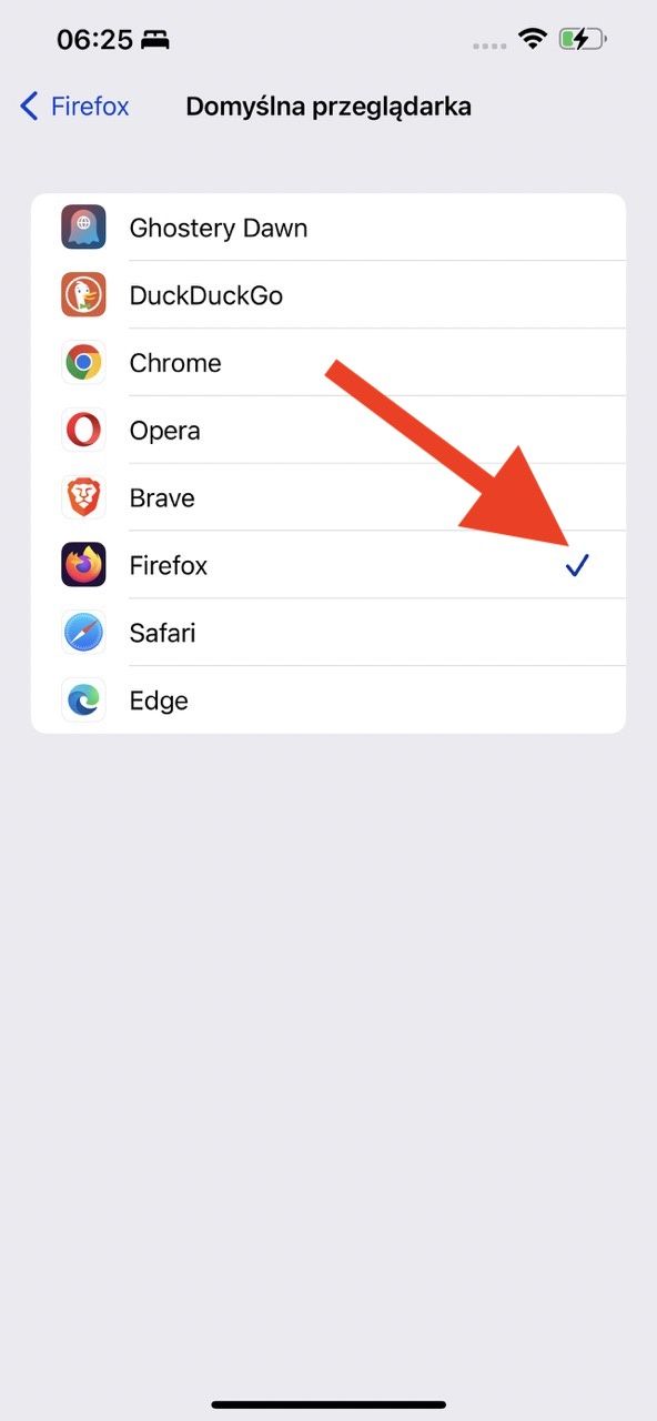 wybór domyślnej przeglądarki Iphone