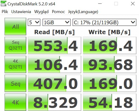 Crystal Disk Mark dysk SSD