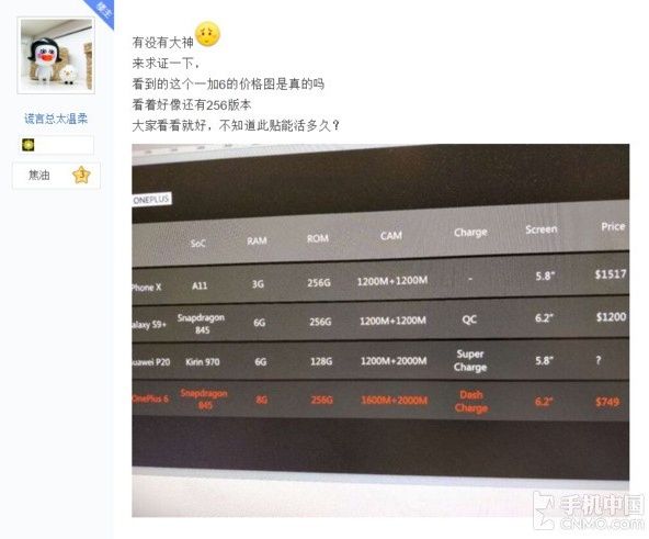 OnePlus 6 cena