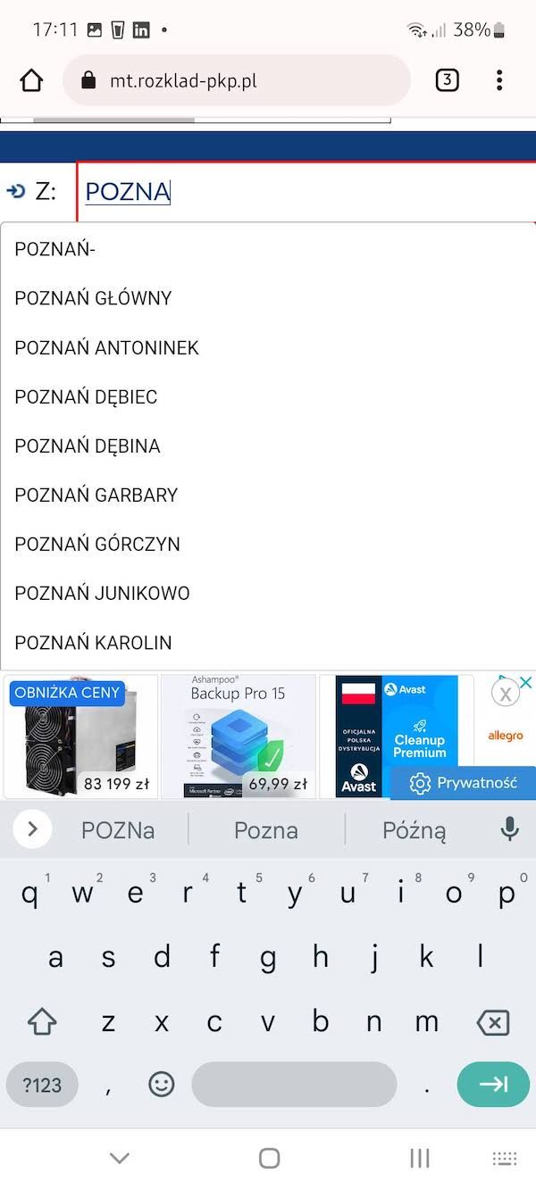 Mobilny rozkład jazdy PKP