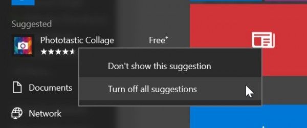 Windows 10 menu start reklama zamknięcie