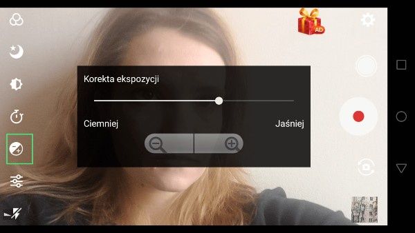 Aplikacja Camera HD. Korekta ekpozycji