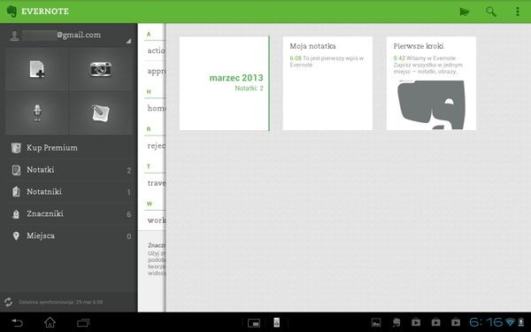 Evernote tablety Android