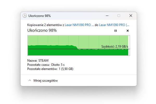 Lexar NM1090 PRO 2 TB - kopiowanie