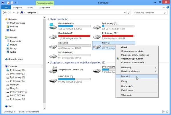 Wymiana dysku w Windows 8