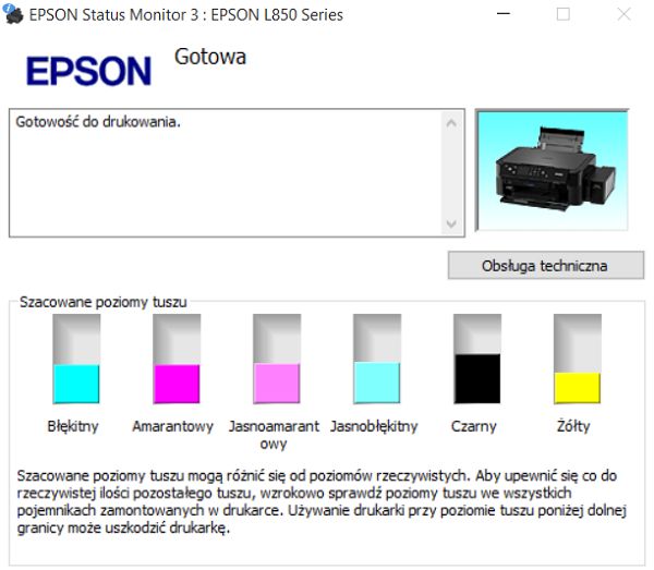 Epson L850 poziom tuszu