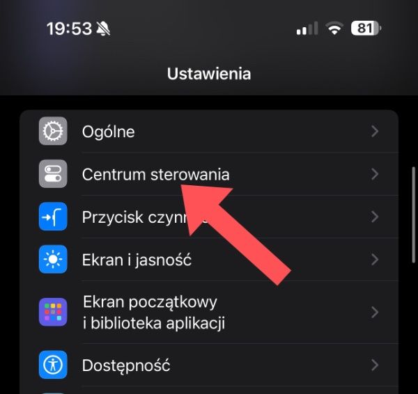 centrum sterowania iphone