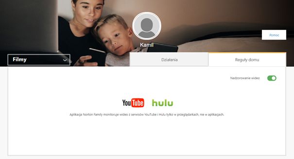 Widok interfejsu konsoli w sekcji Filmy, w zakładce Reguły domu - norton 360