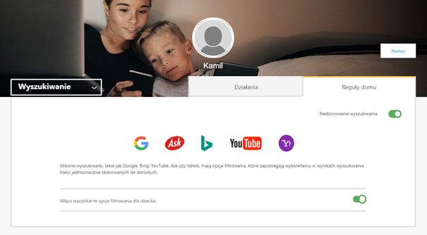Widok interfejsu konsoli w sekcji Wyszukiwanie, w zakładce Reguły domu - norton 360