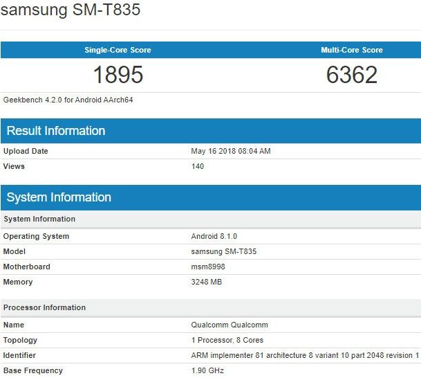 Samsung Galaxy Tab S4 procesor