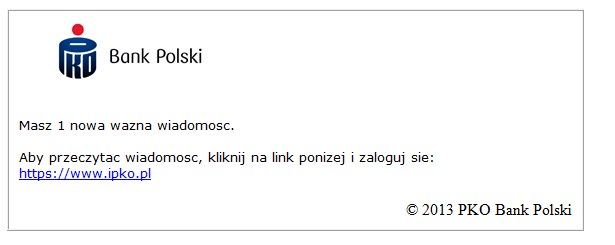 Mail kierujący do strony z pułapką phishingową
