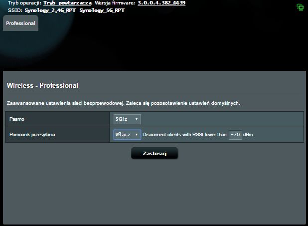 Zakładka Professional w ASUS RP-AC53