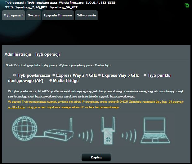 Tryby pracy w ASUS RP-AC53