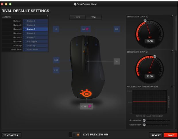SteelSeries Engine 3 aplikacja zrzut ekranu