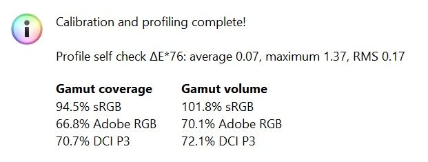 Huawei MateBook 13 2020 - pokrycie gamutów