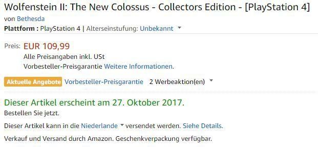 Wolfenstein 2: The New Colossus Amazon