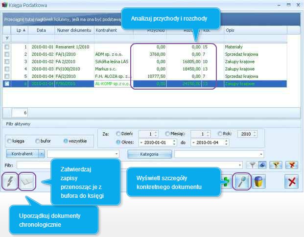 Do prowadzenia KPiR w programie Comarch ERP Optima służy moduł Księga Podatkowa. [źródło: Comarch]