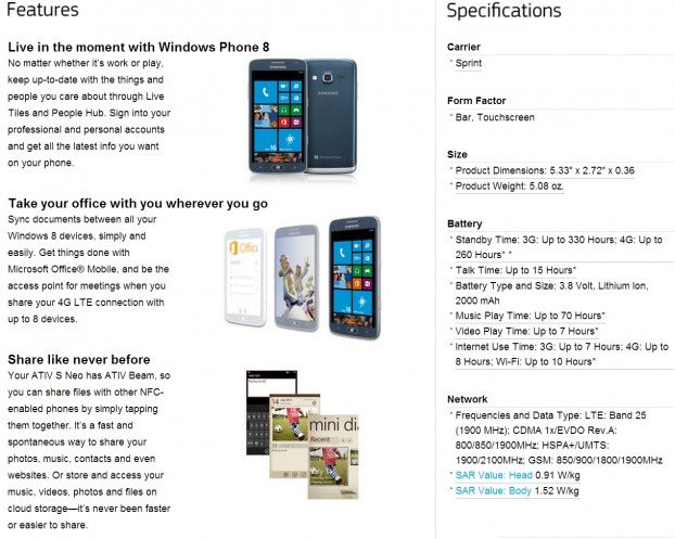 samsung ativ s neo spaecyfikacja informacje