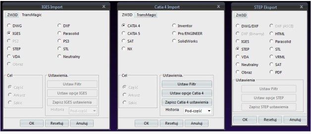 Import i eksport plików z/do innych programów inżynierskich w ZW3D. [źródło: Datacomp]