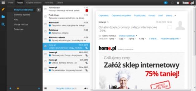 Zaimplementowana w home.pl i bazująca na systemie Open Xchange usługa Cloud Email Xchange, pozwala skorzystać z mechanizmu obiegu i udostępniania dokumentów, który polega m.in. na wymianie kontaktów, zadań oraz danych z kalendarzy pomiędzy użytkownikami skrzynek e-mail. [źródło: home.pl]