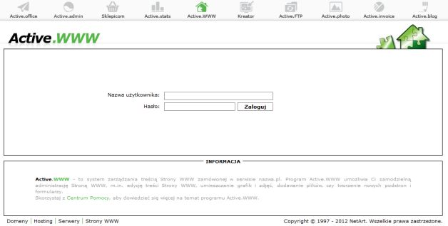 Strona logowania do panelu zarządzania stronami Internetowymi w nazwa.pl – Active.WWW