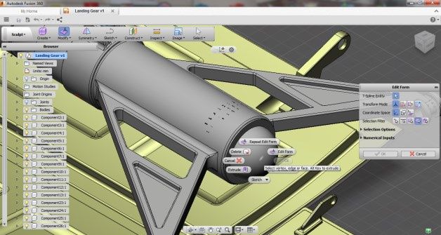 Jak na CAD 3D pracujący w chmurze, Fusion oferuje bardzo rozbudowane możliwości edycji i modelowania.