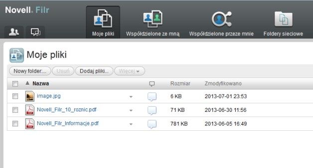 Interfejs aplikacji klienckiej Novell Filr. [źródło: Veracomp]