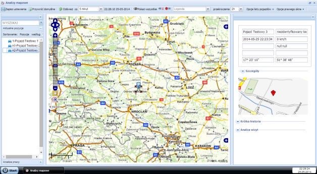 Analizy na mapie Polski w systemie SuperVisor GPS.