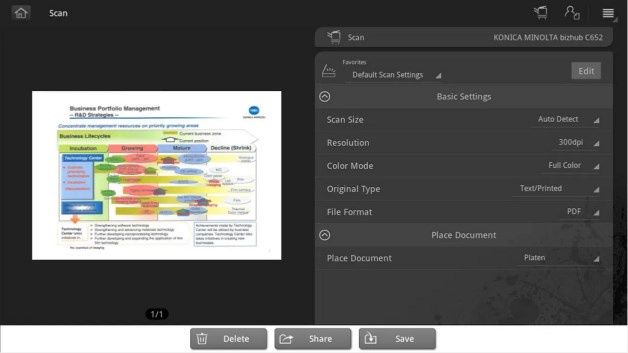 PageScope Mobile – skanowanie. [źródło: Konica Minolta]