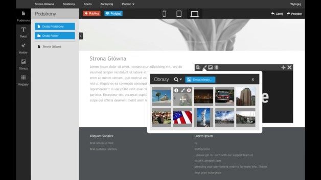 Aplikacja Click Web pozwala na łatwe i szybkie tworzenie stron WWW działających również na urządzeniach mobilnych. [źródło: home.pl]