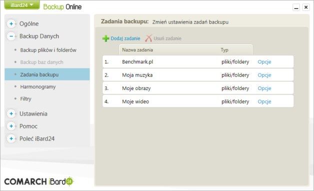 Aplikacja iBard24 dla Windows umożliwia zdefiniowanie zadań backupu, które zostaną wykonane według ustalonego harmonogramu.