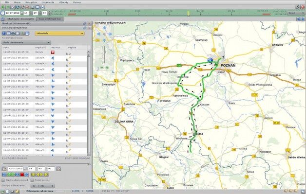Wyznaczona trasa przejazdu w systemie SMOK firmy Elte GPS. [źródło: SmokGPS]