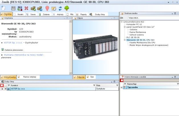 Modelowanie struktur parku maszynowego w systemie CMMS Profesal Maintenance. [źródło: ASTOR]